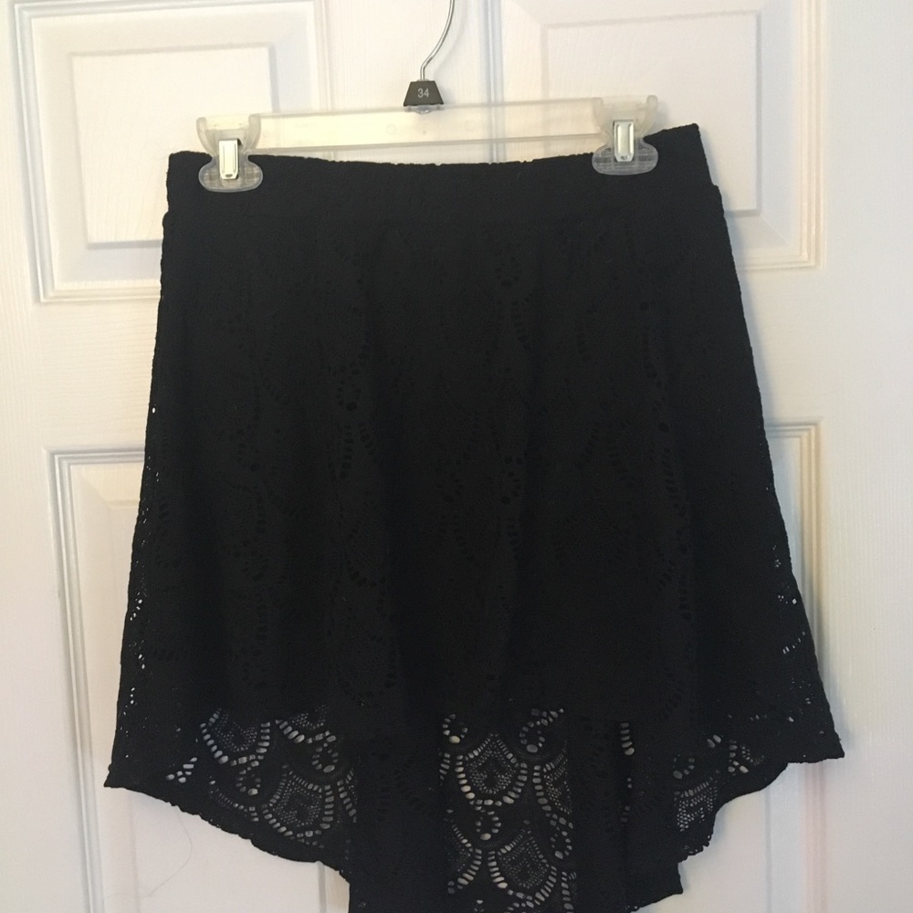 Black lace skirt with a high/low hem